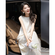 德瑪納【設計感假兩件】夏季輕薄慵懶立體剪花無(wú)腰線(xiàn)直筒壓褶女式連衣裙