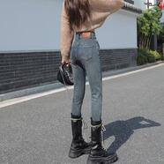 真維斯（Jeanswest）高腰牛仔褲女2026年春夏新款顯瘦修身緊身小腳鉛筆褲子 水泥灰長(cháng)褲 31