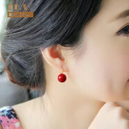 拾想朱砂耳釘本命年耳環(huán)紅色高級(jí)感銀色本命年紫紅女高雅脫俗 朱砂簡約裸珠耳墜