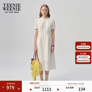 Teenie Weenie小熊女裝白色連衣裙夏季法式公主風(fēng)泡泡袖蕾絲裙 白色 L
