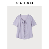 XLIDM小儷大碼女裝 拯救拜拜肉輕薄透氣兩穿綁帶荷葉袖短袖小衫女夏 煙霧紫（現貨） XL
