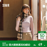 森馬（Semir）長(cháng)袖t恤女短款半高領(lǐng)薄絨輕暖打底衫2024冬新款純色修身抓絨內搭 橡皮粉61214 M