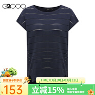 G2000【可機洗】G2000女裝SS24商場(chǎng)新款柔軟舒適透視條紋短袖針織衫 輕薄 -深靛藍寬松毛衣22寸 S