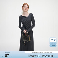 范思藍恩秋季設計感針織T恤半身裙時(shí)尚套裝女秋裝新款慵懶高腰半身裙女 深灰色（上衣） XS