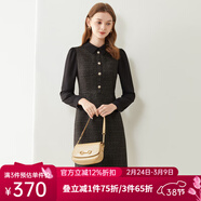 經(jīng)典故事（JANE STORY）洋氣小香風(fēng)高級感連衣裙女秋季2025新款拼接裙子白色知性中長(cháng)裙 黑金色 S