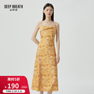 深呼吸DEEP BREATH女裝無(wú)袖花色高腰吊帶連衣裙A500241 黃 L (4)