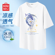 名創(chuàng  )優(yōu)品（MINISO）冰絲短袖t恤男士夏季涼感透氣半袖學(xué)生休閑百搭男裝運動(dòng)速干衣服  白色(大銀河鯨) L 175(體重120-140斤左右)