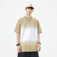 尊首（ZUNSHOU）漸變吊染重磅短袖T恤男2026新款圓領(lǐng)情侶潮流體恤衫 卡其色 M