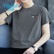 以純（YISHion）純棉短袖t恤男夏季新款男士時(shí)尚百搭休閑打底衫體恤上衣 519深灰色 XL