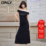ONLY秋季簡(jiǎn)約百搭燙鉆一字領(lǐng)中長(cháng)款連衣裙女|124161015 H1Z 黑色 M (165) 84A
