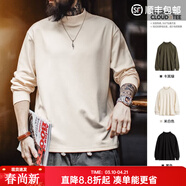 馬登工裝熱感絨男士長(cháng)袖T恤半高領(lǐng)休閑打底衫春冬抗靜電保暖內衣男款 米白色 【加絨打底衫/男生內搭/男士秋衣/高端衛衣】 M