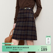 AMII【含綿羊毛A字裙】25秋冬英倫風(fēng)格子毛呢高腰A字短裙半身裙 灰色 155/64A/S 均碼