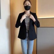 西裝外套韓版2026新款春秋休閑設計修身小個(gè)子開(kāi)叉氣質(zhì)西服潮流 黑色 3XL  建議136-145斤