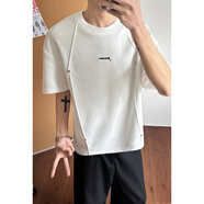 凌登短袖t恤男2026夏季新款潮流簡(jiǎn)約字母印花拼接圓領(lǐng)半袖打底衫 白色 M