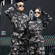 夏季迷彩服套裝男柔軟耐臟耐磨工作服CS拓展活動(dòng)工裝軍訓服女春秋 黑鷹迷彩上衣+褲子+送臂章 2XL 185建議155170斤