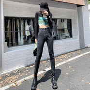 黑色八分小個(gè)子牛仔褲女網(wǎng)紅春秋小腳2025流行款雙扣九分鉛筆褲 黑灰色長(cháng)褲 40 261尺9