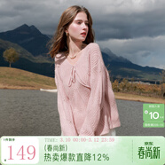 三彩【宋軼同款】2025秋款系帶V領(lǐng)針織衫落肩袖慵懶寬松毛衣外套M 肉桂粉 S 155/80A