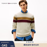 Tommy Hilfiger【撞色橫條紋】秋冬男裝純棉休閑學(xué)院風(fēng)圓領(lǐng)內搭打底針織衫