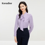 珂萊蒂爾商場(chǎng)同款春新款氣質(zhì)百搭淑女絲帶領(lǐng)襯衫上衣百搭襯衣 中紫羅蘭 M