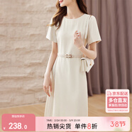 尚都比拉設計感拼接連衣裙夏季高級感氣質(zhì)百褶裙小個(gè)子中長(cháng)裙子 杏色 XL