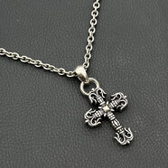 恒久葉時(shí)尚品牌火焰十字泰國銀項煉鍍S925純銀朋克吊墜男女歐美風(fēng)格嘻哈 中號粗煉