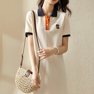 【京東直采】POLO領(lǐng)連衣裙子學(xué)院風(fēng)短袖T恤女士春裝休閑衣服 杏色 XL