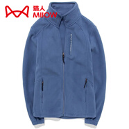 貓人（MiiOW）秋冬季加絨衛衣抓絨衣女男搖粒絨外套加厚保暖防風(fēng)立領(lǐng)沖鋒衣內膽 ZZ669牛仔藍-男 XL