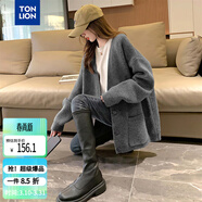 唐獅（TonLion）2025秋季女V領(lǐng)寬松凈色開(kāi)衫外套慵懶風(fēng)簡(jiǎn)約百搭韓版休閑時(shí)尚