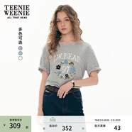 Teenie Weenie小熊女裝T恤夏季清新活力甜美刺繡圓領(lǐng)短袖 中灰色 L