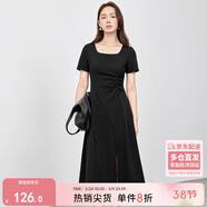尚都比拉通勤A(yíng)字連衣裙女夏季顯瘦小黑裙短袖中長(cháng)裙 黑色152L59178  XL