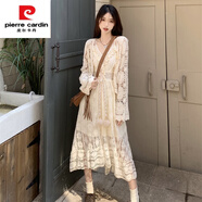 皮爾卡丹（pierre cardin）2026春夏新款復古鏤空流蘇蕾絲波西米亞長(cháng)裙民族風(fēng)吊帶連衣裙 蕾絲兩件套高品質(zhì) M