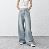 太平鳥(niǎo)女裝牛仔褲秋季大直筒褲時(shí)尚休閑百搭通勤質(zhì)感 薄款牛仔淺藍 M