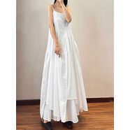 黑色棉麻吊帶裙森系感長(cháng)款拖裙子冷感不規則裙擺衣裙 色 均碼 均碼