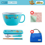 江南.漢桐（Home&Tony）韓國進(jìn)口304不銹鋼兒童碗家用 小學(xué)生碗湯碗防摔密封帶蓋手柄卡通 國產(chǎn)小黃人碗500ml+餐具