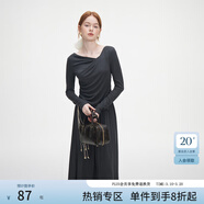 范思藍恩秋季設計感針織T恤半身裙時(shí)尚套裝女秋裝新款慵懶高腰半身裙女 深灰色（上衣） XL