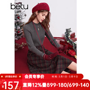 百圖betu女裝冬季新款半身裙高腰顯瘦裙子格子毛呢A字半裙2412T20 磚紅 XS