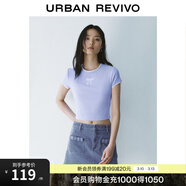 UR春季新款女裝拼接蕾絲蝴蝶結修身短袖T恤UYY450033 淺紫藍 (修身款) S