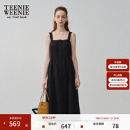 Teenie Weenie女裝夏季法式蕾絲花邊優(yōu)雅氣質(zhì)吊帶連衣裙公主裙 黑色 S