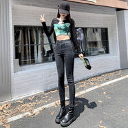 黑色八分小個(gè)子牛仔褲女網(wǎng)紅春秋小腳2025流行款雙扣九分鉛筆褲 黑灰色八分 40 322尺5