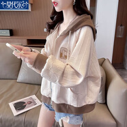 莫代爾連帽衛衣外套女2026春春秋季新款韓版百搭寬松短款小個(gè)子上衣女裝 MX-7-8115_杏色（不） 加絨 2XL 126-140斤