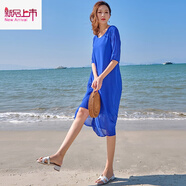 啄木鳥(niǎo)（TUCANO）裙子女2025新款夏天藍色雪紡連衣裙薄款高腰包臀氣質(zhì)沙灘長(cháng)裙超仙 藍色 L