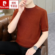 皮爾卡丹（pierre cardin） 春秋冬季2025新款男士針織毛衣t恤純色休閑圓領(lǐng)短袖打底線(xiàn)衫針 紅色 1127 L (100-120斤)