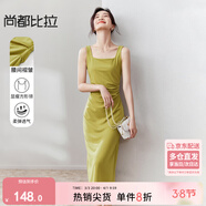 尚都比拉法式高級感連衣裙女秋季赫本風(fēng)長(cháng)款氣質(zhì)A字裙抽褶收腰顯瘦背帶裙