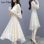 拉夏貝爾（La Chapelle）雪紡連衣裙女裝2026年夏季新款韓版修身時(shí)尚小個(gè)子碎花沙灘裙子夏 圖片色 L