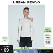 UR秋季新款女裝休閑斜肩領(lǐng)褶皺修身長(cháng)袖T恤UWM450130+ 本白 XL
