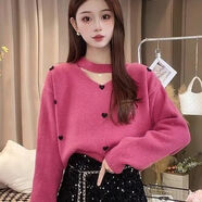 法式溫柔風(fēng)2024秋季新款復古愛(ài)心別致氣質(zhì)V領(lǐng)套頭長(cháng)袖針織衫毛衣 皮紅 S