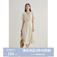 獨束大碼女裝法式甜美V領(lǐng)碎花連衣裙女春裝新款微胖mm顯瘦茶歇裙 杏底繁花-短袖版 3XL (尺碼：5)