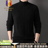 古士旗（GUSKI）奢侈高檔品牌100%純山羊絨衫男裝高領(lǐng)韓版粗毛線(xiàn)加厚保暖毛衣 黑色-【精美禮盒】 M 170