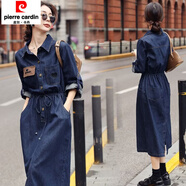 皮爾卡丹（pierre cardin）歐洲站氣質(zhì)牛仔裙連衣裙潮2026秋新款女時(shí)尚休閑顯瘦減齡長(cháng)裙 藍色【袖子可卷起來(lái)】 XL 【115-125斤】