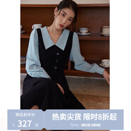 獨束大碼女裝假兩件撞色襯衫領(lǐng)連衣裙女秋冬微胖mm文藝復古穿搭裙子 墨染黑【適合165左右】 3XL